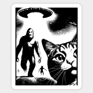 Bigfoot Alien Invasion Cat Sticker